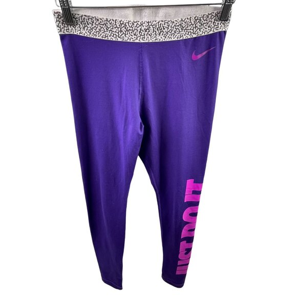 Nike Pro Hyperwarm Leggings Size Medium Just Do It Spell Out Athleisure Purple - Picture 1 of 5